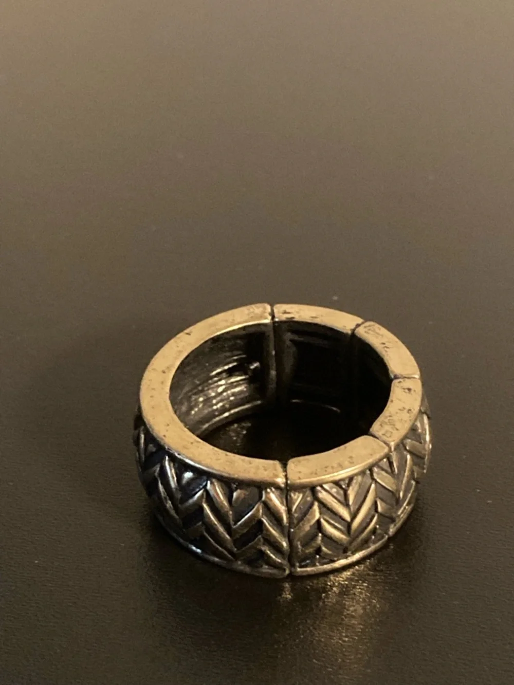 paparazzi Textured Silver-Tone Chevron Band Ring Adjustable